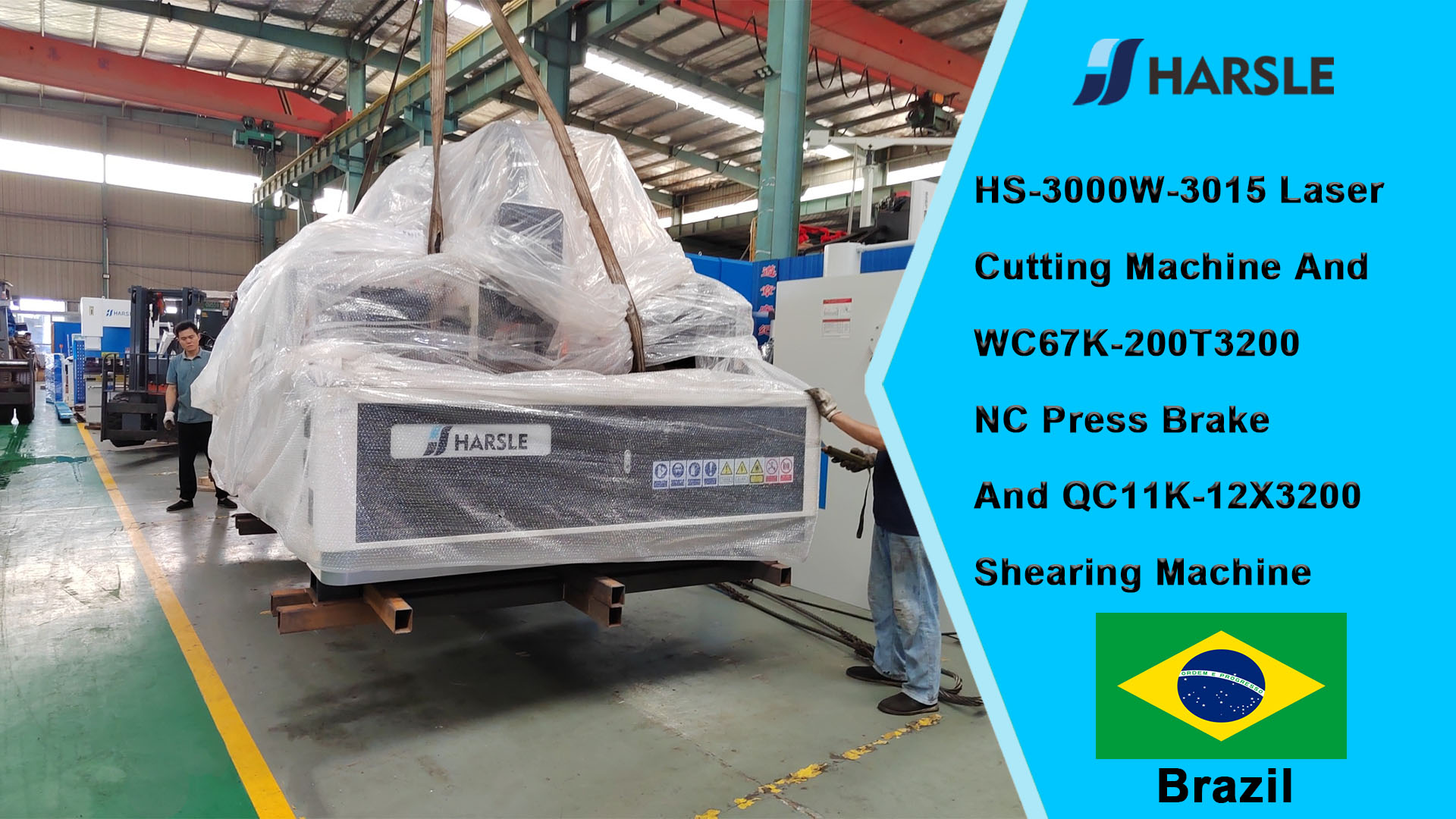 Brazilië-HS-3000W-3015 lasersnijmachine en WC67K-200T3200 NC kantpers en QC11K-12X3200 knipmachine