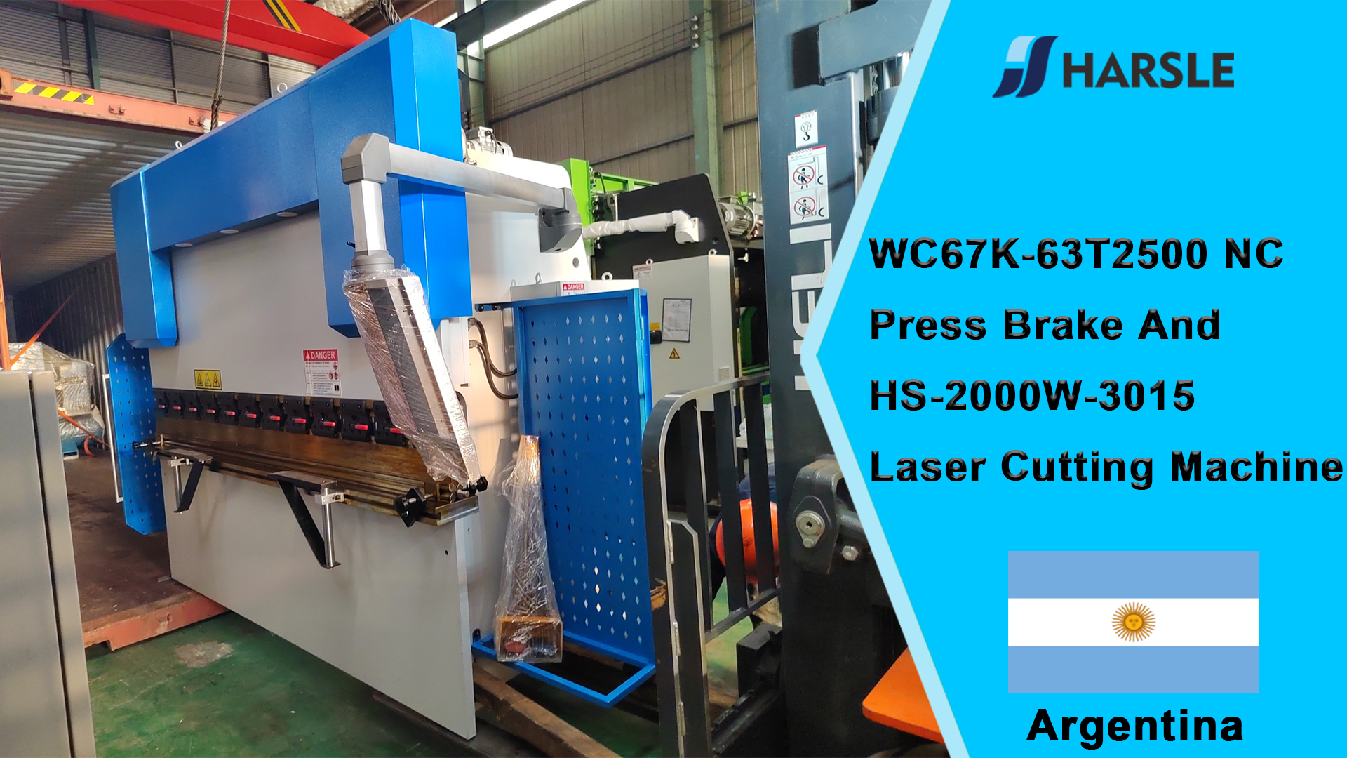 Argentinië-WC67K-63T2500 NC kantbank en HS-2000W-3015 lasersnijmachine