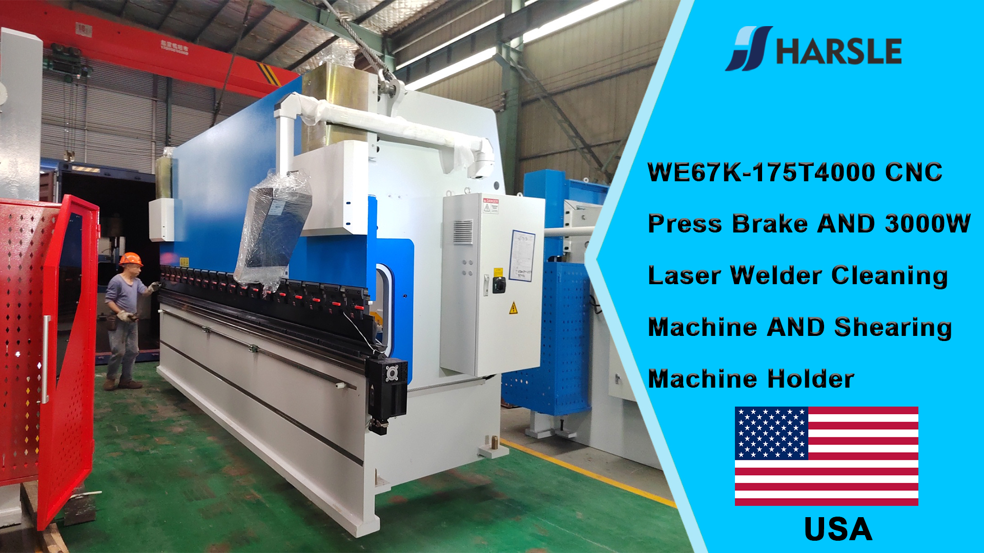 USA-2 Sets WE67K-175T4000 CNC Kantbank EN 3000 W Laser Lasser Reinigingsmachine EN Scheren Machine Houder