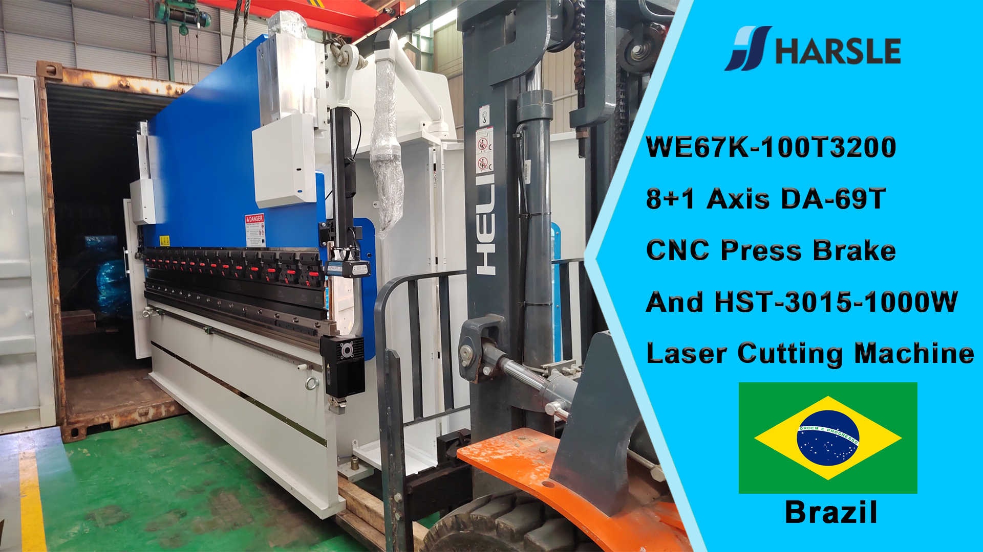 Brazilië-WE67K-100T3200 8 + 1 as DA-69T CNC kantpers en HST-3015-1000W lasersnijmachine