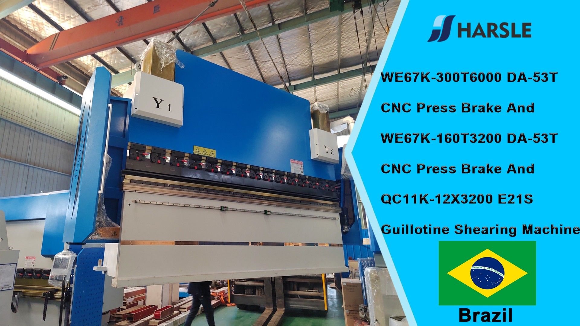 Brazilië-WE67K-300T6000 DA-53T CNC kantbank en WE67K-160T3200 DA-53T CNC kantbank en QC11K-12X3200 E21S guillotineschaarmachine